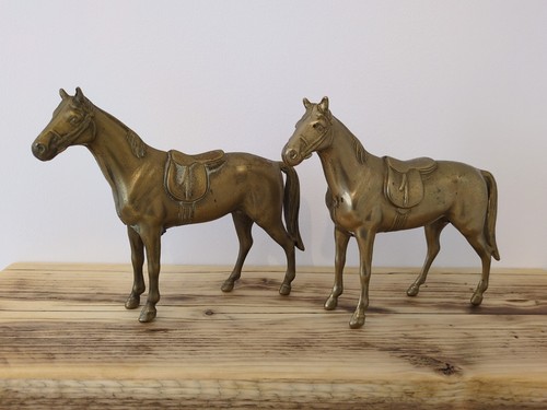 Pair brass horse figurines - pair,