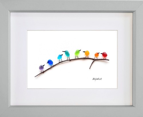 Rainbow birds branch sea - on, branch-