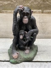 7.5" Figure Seated Chimpanzee with Baby Display Heavy Resin Crafted Veronese