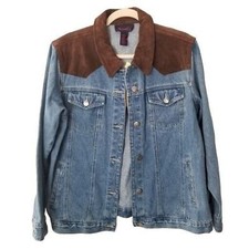 QVC Denim & Co Jacket Denim Jacket Women M Blue Leather Jacket Jean Jacket NEW