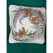 Elizabeth Bradley Designs English Needlepoint Kit Designed Pillow White, Purple 