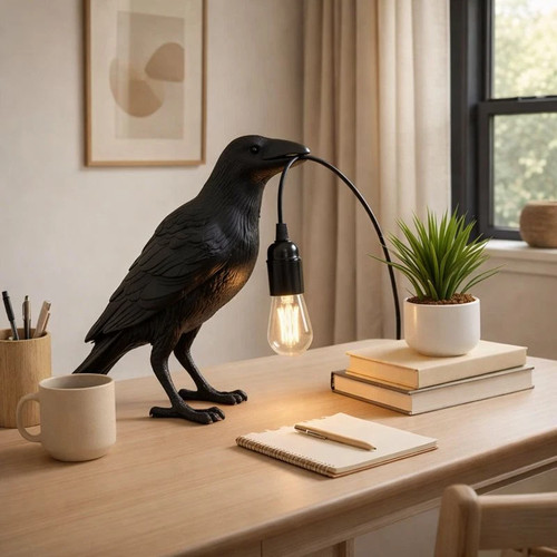 Raven crow desk - desk, lamp