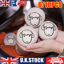 6/10x Reusable Wool Tumble Dryer Ball Natural Laundry Pactical Clean Set