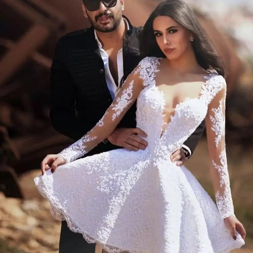 Short lace wedding dress - short,