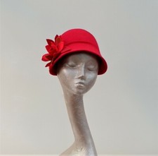 Red Felt Cloche 20's Style Hat