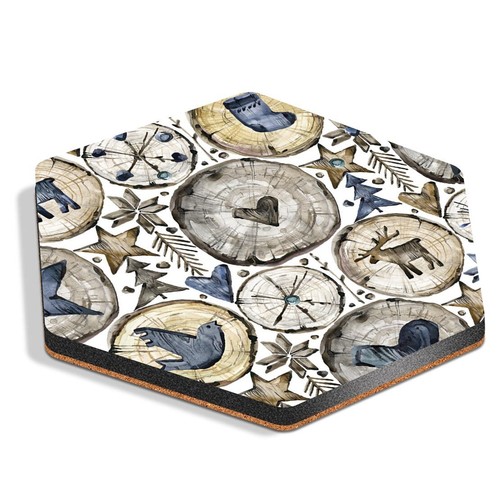 Hexagon mdf coaster nordic log - hexagon,