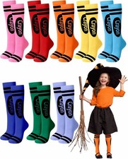9Color Halloween Crayon Costume Socks Funny Pencil Rainbow Crayon Knee High Sock