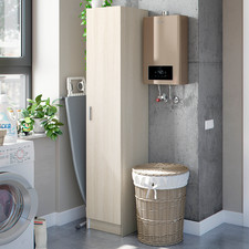 VITA Tall Utility Storage Cupboard Oak Finish, 1 Door & 3 Shelves