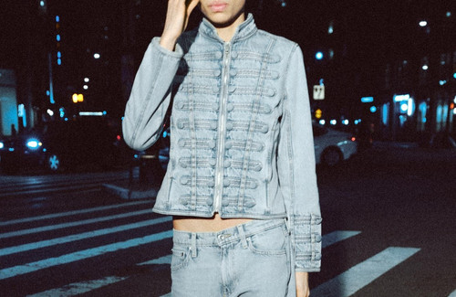 Zara fitted denim jacket with - denim,