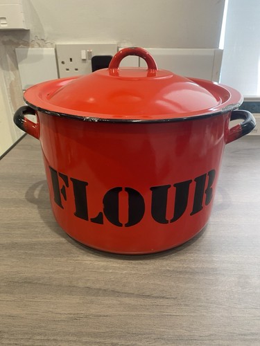 Vintage red enamel - enamel, flour