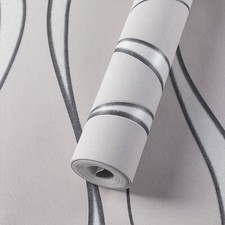 3D Embossed Wave Wallpaper Silver Grey Wall Paper Roll Living Room TV Background