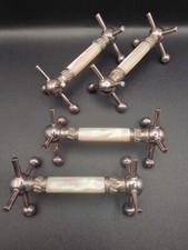 Solid Silver Knife Rests Antique Mother Of Pearl Sheffield 1892 Stand Holder