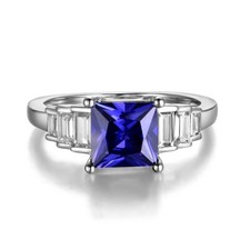 Ladies Art Deco Design 925 Silver White Sapphire and 1.5 Carat Tanzanite Ring