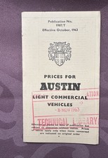 Austin Price List For Light Commercial Vehicles, October 1963. Mini van, pick-up