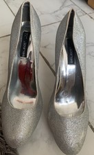Ladies Silver Glitter High Stiletto Court Shoes Size UK 7 (Select)