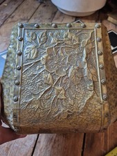 Antique old arts and crafts nouveau large brass riveted planter 