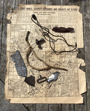 Rare original ww2 flying V1 rocket shrapnel pieces from Ilford London with map