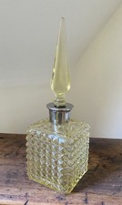Vintage Pale Yellow Moulded Glass Perfume Bottle little chip on top of stopper 