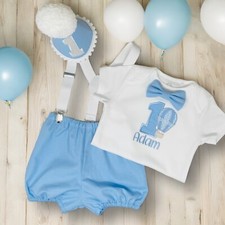 Baby Cake Smash Outfit Handmade Blue Hot Air Balloon Birthday Set