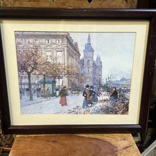 Vintage Print Picture Street Scene Carriages Horse Cart Man Woman Framed Picture
