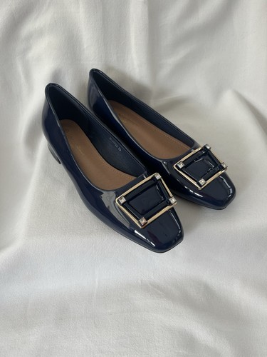 Navy blue patent - blue, faux