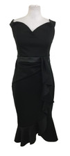 Lipsy Women's Dress Size 12 Black Front Frill & Peplum Used F1