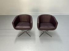 Pair of B&B Italia "Tulip Sixty" Armchairs - In Aubergine Purple "Gamma" Leat...