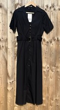 Zara Black Cotton Belted Gold Buttoned Collared Short Sleeved Dress. Size XS