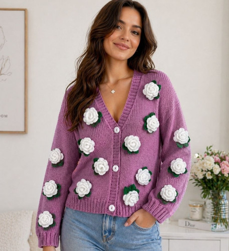 Pink cardigan with crochet