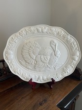 Vintage Christmas Turkey Glazed Ceramic Platter Serving Dish 15.5”/ 40cm