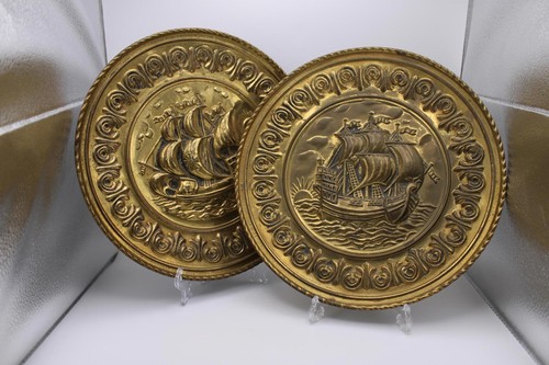 Pair vintage embossed brass - pair, of