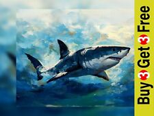 Fierce Great White Shark 5"x7"