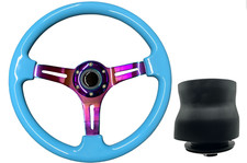 Light Blue Neo Chrome TS Steering Wheel + Boss for VOLKSWAGEN VW T4 1996 - 2003
