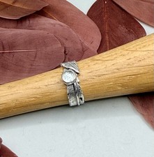 925 STERLING SILVER WHITE TOPAZ FEATHER RING SIZE O