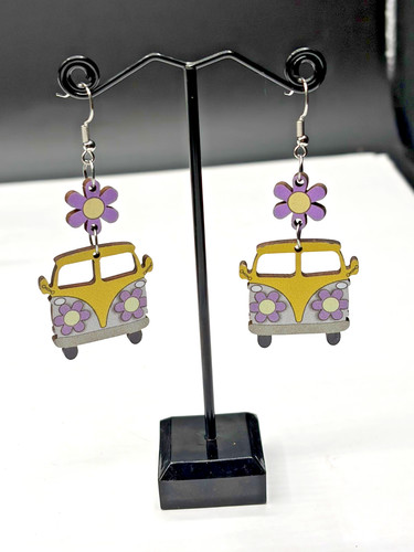 Retro yellow bus earrings - yellow,