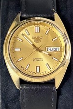 Seiko 5 Automatic 21 Jewels Japan Made Gold Dial Men’s Watch movement 7S26