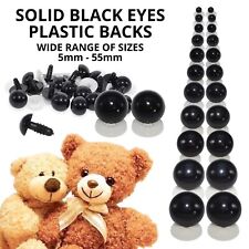 Solid Black Teddy Eyes Safety Plastic Backs - Bear Making Soft Toy Doll Animal
