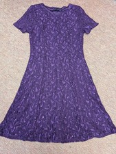 David Emanuel Purple Sparkly Lace Dress, Fit And Flare Dress Size 12