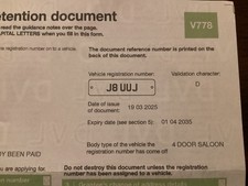 Cherished registration number. J8 UUJ. On new retention certificate.