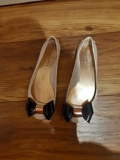 TED BAKER LONDON Ballet Cream Jelly Flat Shoes With Black Bow Size 4, EU 37