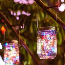 2PCS Solar Mason Jar Lights LED Hanging Outdoor Garden Waterproof Christmas Lamp
