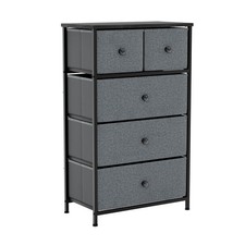 Modern Fabric Chest of Drawers Dresser Storage Grey & Black Bedroom Furniture