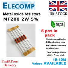 2W Metal film Resistors 5% All Values(1R-1K-1M) 5 in Pack Free P&P UK stock