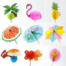 50x Tropical Cocktail Umbrellas & Fruit Pick Parasol Bar Drink Decoration Marker