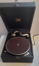 Antique His Master Voice Portable Hand Crank  Speed 78  Gramophone Record Player