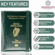 Irish Passport Holder - RFID Blocking Travel Wallet - PU Leather Passport Cover