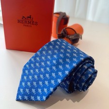 New HERMES Neck Blue Tie Small fish pattern 100%Silk Tie