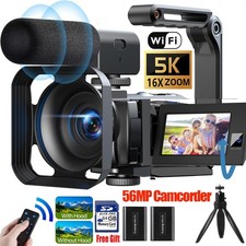 5K Video Digital Camera Camcorder 56MP WiFi IR Night Vision,Tripod 64GB 16X Zoom