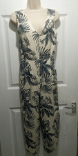 EDITOR'S CUT Tropical Leaf Print Sleeveless Jumpsuit UK 10 EU 38 US Navy/Ivory