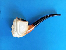 Antique Victorian Carved Meerschaum Pipe c.1880 Bearded Man Face in Monk's Cap